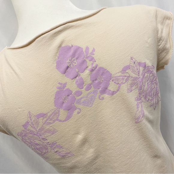 Roxy Cream Cap Sleeve V-neck Floral Print Shirt - Picture 5 of 5